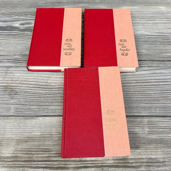 Jane Austen Novels, Set of Three Books, Red & Peach Vintage Hardcovers - Picture 2 of 8